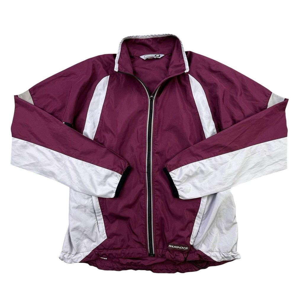 Sugoi Cycling Windbreaker Jacket Womens Medium Maroon Full Zip Reflective